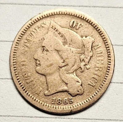 $12.99 • Buy 1865 Three Cent Nickel Piece 3C Circulated Civil War Date US Type Coin SEE PICS