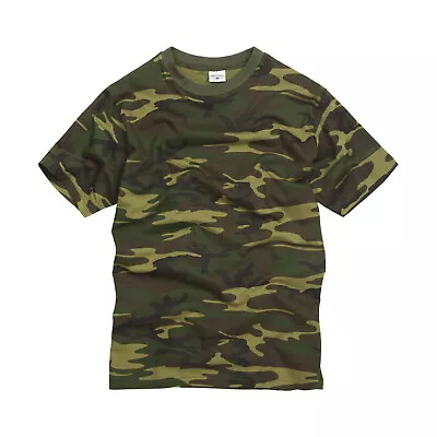 Army T Shirt US Combat Military Tactical Style Short Sleeve Woodland DPM Camo • £9.99