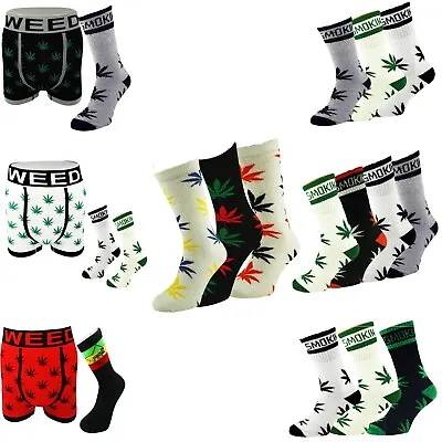 £4.99 • Buy Boxer Shorts Socks Set Stay Smokin Ganja Weed Leaf Rasta Lion Socks - UK 6-11