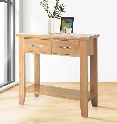 Small Oak Console Table | Solid Wood Hall/Side/End/Telephone Table With 2 Drawer • £189.99