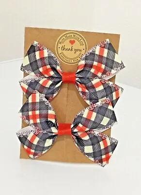 Tartan Hair Bow Alligator Clip /Bobbles Black /Red/White Hair Accessories  • £3.85