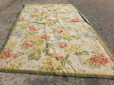 Vintage French Needle Point Handmade Floral Red Wool Rug Carpet 129x74cm • £125