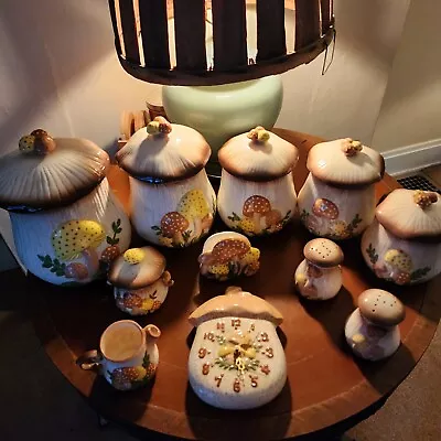 Rare Vintage Arnels Complete Mushroom Ceramic Canister Set With Clock Etc. • $325