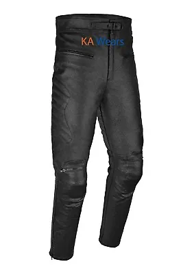 Real Leather Biker Trouser Motorbike Motorcycle Jeans Mens Pants Armoured Black • £49.99