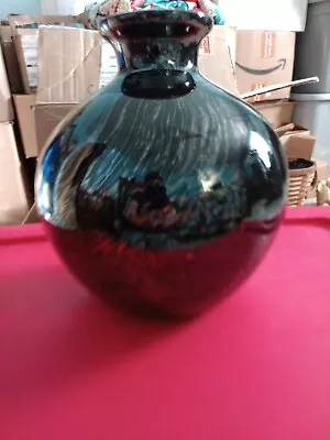 Vintage Haeger Pottery 1980s Glossy Black Swirl Centerpiece Vase W/ Orig Sticker • $25