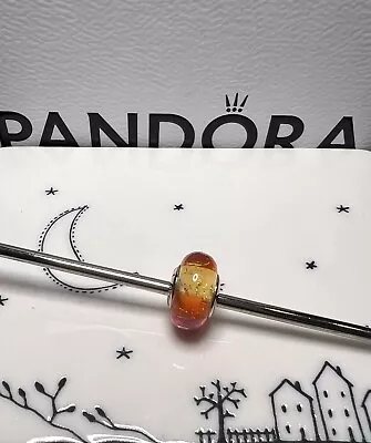 Genuine PANDORA Glittering Sunset Murano Glass Bead Charm Rose Gold • £15