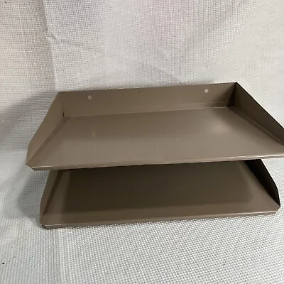 Vintage 2 Tier Metal File/ Paper Office Desk Tray Holder Tan Color Excellent • $25