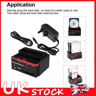 2.5 /3.5  IDE+SATA Dual Hard Drive HDD Docking Station USB Dock Card Reader UK • £23.49