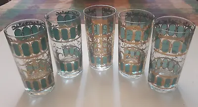 Vintage 1960s Culver Emerald & Gold (22K) Glasses - Lot Of 5 • $30