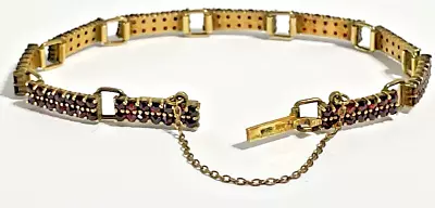 Vintage Art Deco Sterling Silver GARNET Double Row 7  Bracelet W/ Safety Chain • $65