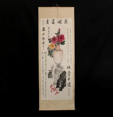 Qi Baishi Signed Fine Old Chinese Hand Painted Scroll W/peony • $199.99