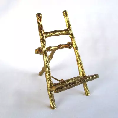 Small Brass Faux Bamboo 4½” Tall Tabletop Easel Photo Picture Plate Stand Metal • $19.95