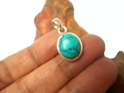 Small Blue Oval Turquoise  Sterling  Silver  925 Gemstone  Pendant • £14.99