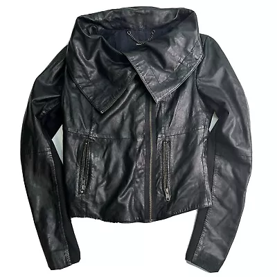 Muubaa 100% Lamb Black Leather Jacket Size Uk 8 Women's Long Sleeves • $69.99