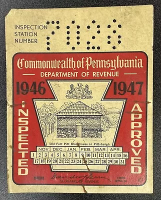 1946-1947 Pennsylvania Inspection Sticker Pa Vtg Car Truck UNISSUED Antique Ford • $29.51