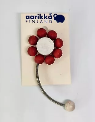 VTG Aarikka Finland Wood Red & White Flower Brooch Retro Pin On Card  • $35.95