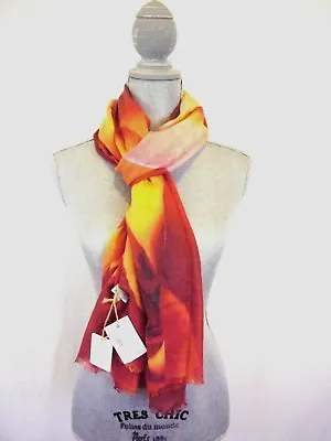 $99 • Buy YARNZ Contemporary Printed Red/Orange Scarf Cashmere & Silk, New $250