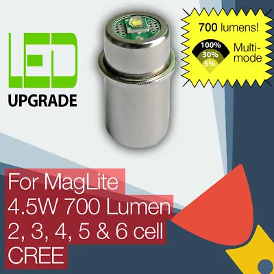MagLite LED Conversion/upgrade Bulb 700LM Torch/flashlight 2 3 4 5 6 D/C Cell • £16.95