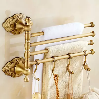 Swivel Towel Bar Brass 4 Arm Bathroom Swing Hanger Hook Antique Wall Mounted • $75.52