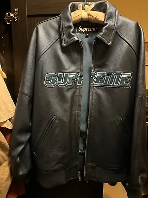 Supreme Marvel Silver Surfer Leather Varsity Jacket Blue Medium • £650