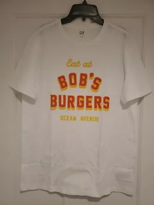 New Eat At Bob's Burgers Ocean Ave NJ Mens Medium Funny Cartoon White Cotton Tee • $23