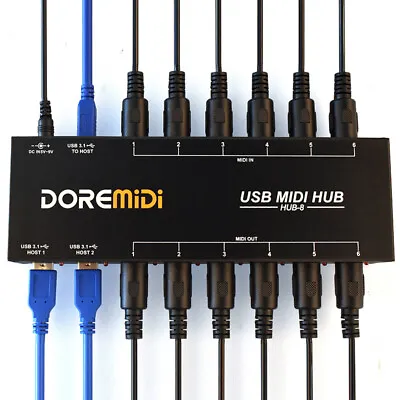 DOREMiDi HUB-8 MIDI 6x6 MIDI Interface Host X2 USB3.1 MIDI Hub Box 96 Channels • $149.79