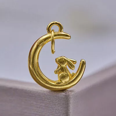 New Pure 24K Yellow Gold Woman 3D Lovely Moon Rabbit Pendant 0.3-0.4g / 1PCS • $56.99