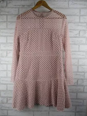 By Nicola Womens Fit & Flare Dress Pink Lace 12 Long Sleeve Bnwt • $75