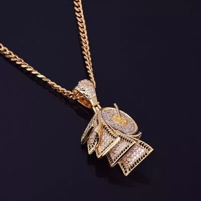 Mens 24k Gold AAA True Micro Pave Hip Hop Money Toilet Paper Roll Pendant Chain • $42.99