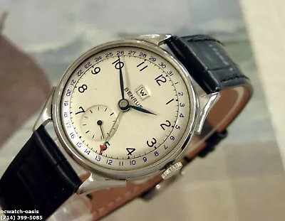 1950's Vintage BENRUS Date Pointer Stunning Silver Dial Serviced & Warranty • $650