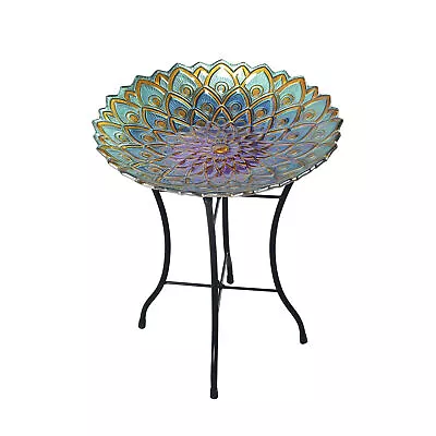 Fusion Flower Glass Bird Bath For Outdoor Garden Backyard Decor • $49.99