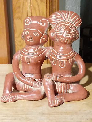 Mexican Folk Art Sculpture Terra Cotta Primitive Mayan Man And Woman • $24