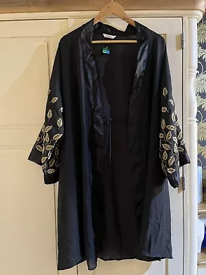 NEW M&S DRESSING GOWN Size 12-14 Black Georgette With Gold Thread Emb 3/4 Length • £14