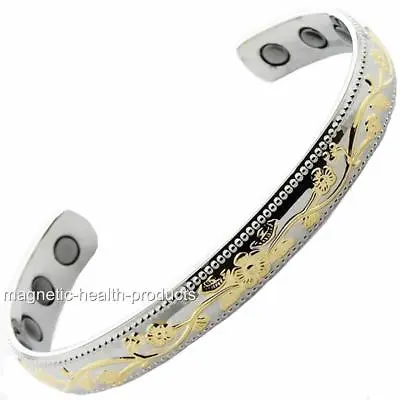 Ladies Copper Magnetic Health Bangle Floral Bracelet Arthritis Pain Relief 52 • £11.49