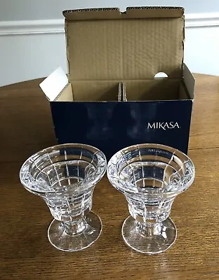 Pair Of Mikasa Crystal Candle Holders Pillar Votive Madison Avenue Unused Lead • $8