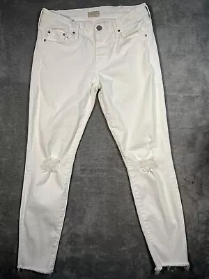 MOTHER Womens 27 White Looker Ankle Fray Little Miss Innocent Distressed Jeans • $34.99