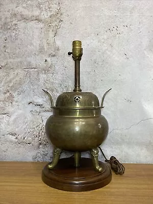 Vintage Table Lamp Huge Dent!  Large Brass Urn Dragons Mountains Chinese • $99.99