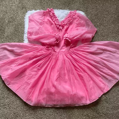 Vintage 60’s Square Dance Dress Swing Handmade Ruffle Pink Prairie Barbiecore • $125