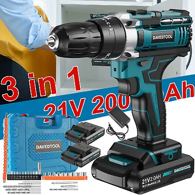 21V Cordless Combi Hammer Impact Drill Driver 3In1 Electric Screwdriver 2Battery • £25.99