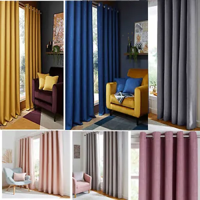 Hugo Canvas Blackout Linen Effect Eyelet Curtains (Pair Of) Now £10 £15 & £20 • £9