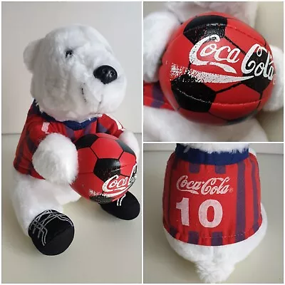 1998 Polar Bear Coca Cola White Plush Soft Toy Play By Play Football Memorabilia • £12.99