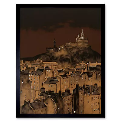 Edinburgh Castle Over Old Town Cityscape At Night Framed Art Picture Print 12x16 • £11.99