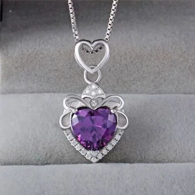 Womens 925 Sterling Silver Crystal Heart Pendant Chain Necklace Jewellery Gift  • £3.99