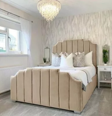 Amelia Panel Plush Velvet Upholstered Bed Frame Double & King Size NEW • £250