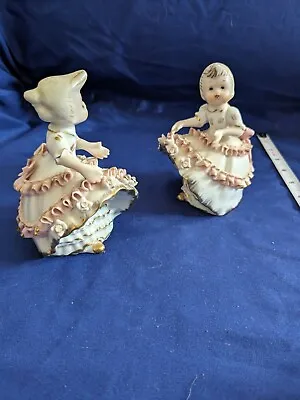 Set Of 2 Vintage Made In Hames Fancy Bloomer Girl Figurines Hand Painted Japan * • $15