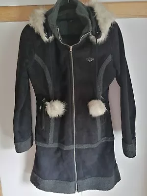 Hooch Coat Dark Brown Fake Sheepskin Effect And Fluffy Fake Fur Hood Warm • £18