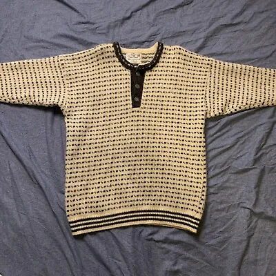 Mens Vintage Janus Made In Norway Heavy 100% Wool Birdseye Sweater Size L Cream • $44.99