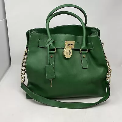 Michael Kors Hamilton Bag Green Large Chain Handle Lock & Key Shoulder Strap • $99