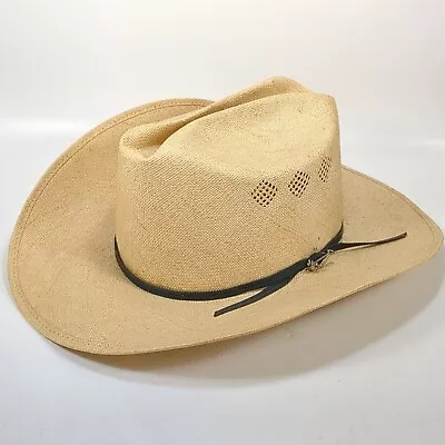 Vintage Stetson Shantung Natural Straw Cowboy Hat Vented Size 7 1/2 Schreiner's • $79.95