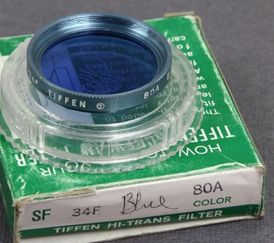 $9.95 • Buy 34mm Screw-In Filter TIFFEN Wratten 80A Blue Color Correction Made In USA